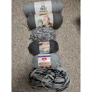 Yarn Mixed Lot Of‎ 6 Grays Multicolors Red Heart Hometown Big Twist